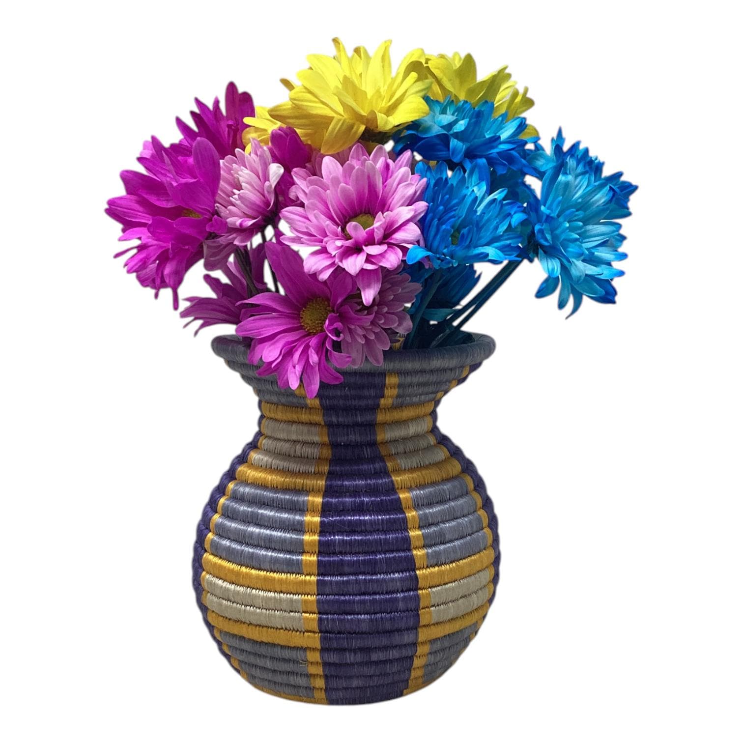 Colorful African Basket Set – Woven Bread Basket, Fruit Bowl Centerpiece & Vase for Rustic Table Decor and Unique Handmade Gifts