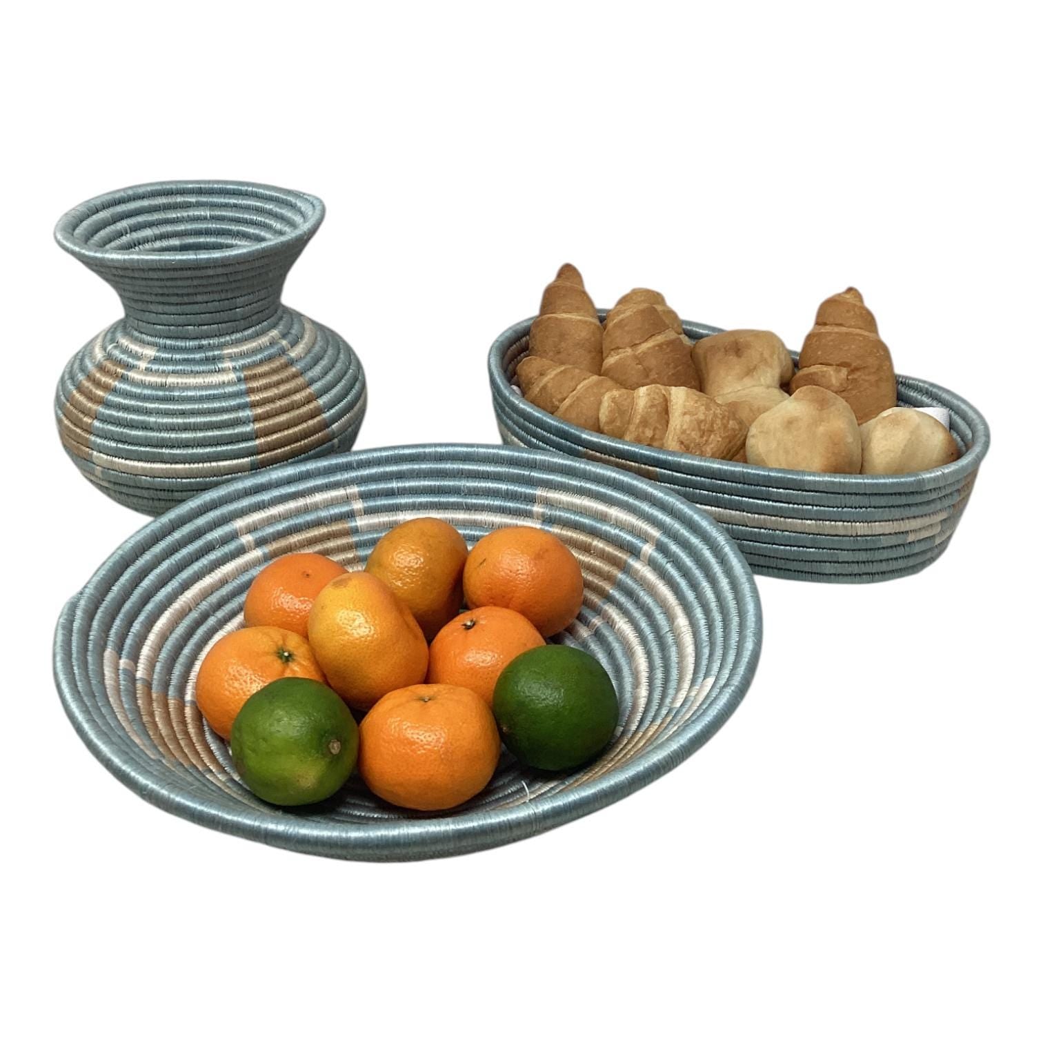 Handmade Woven Basket Set – Bread Basket, Fruit Bowl & Vase | Sustainable Boho Decor Gift for Kitchen Counter or Table Display