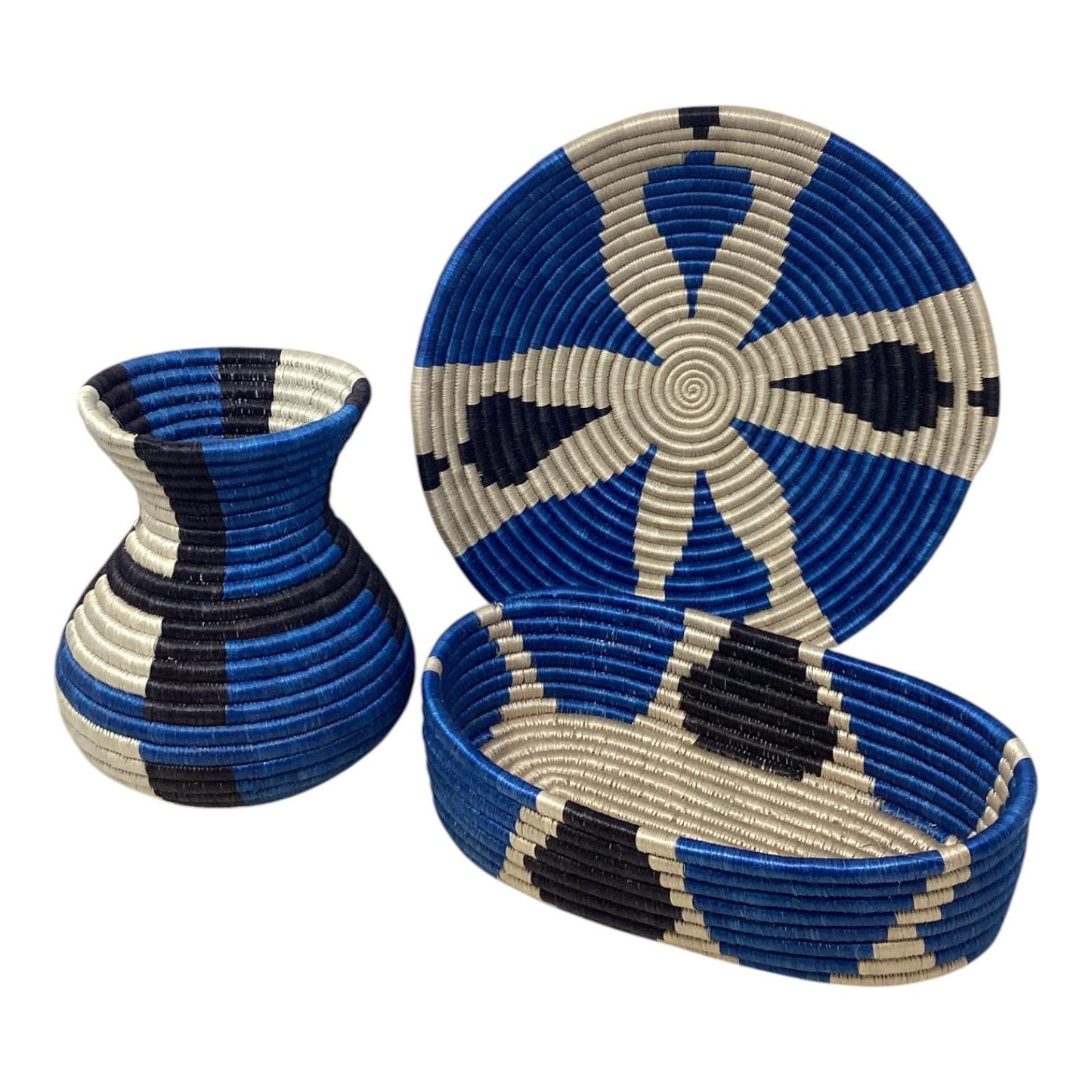 Handwoven African Bread Basket, Fruit Bowl & Flower Vase – Boho Gift Set for Kitchen Decor, Dining Table Centerpiece and Rustic Homes