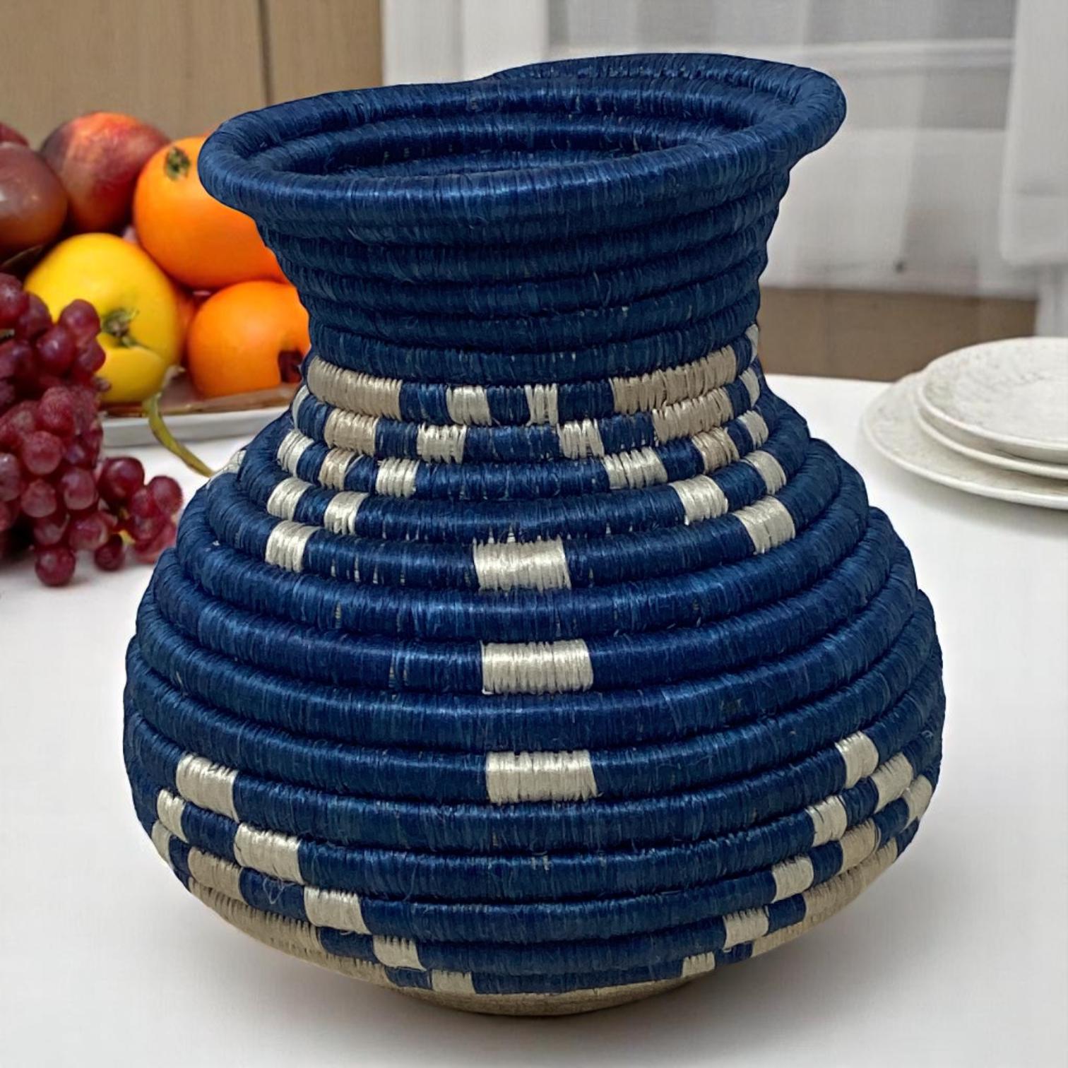 African Woven Basket Set – Handmade Bread Basket, Fruit Bowl Centerpiece & Vase for Rustic Table Decor and Thoughtful Home Gifts