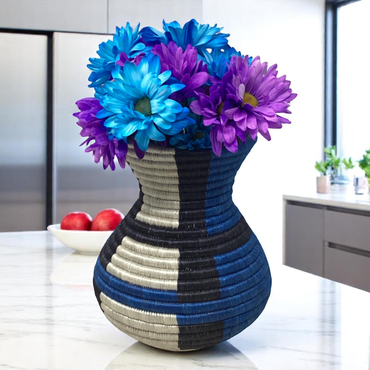 Handwoven African Bread Basket, Fruit Bowl & Flower Vase – Boho Gift Set for Kitchen Decor, Dining Table Centerpiece and Rustic Homes