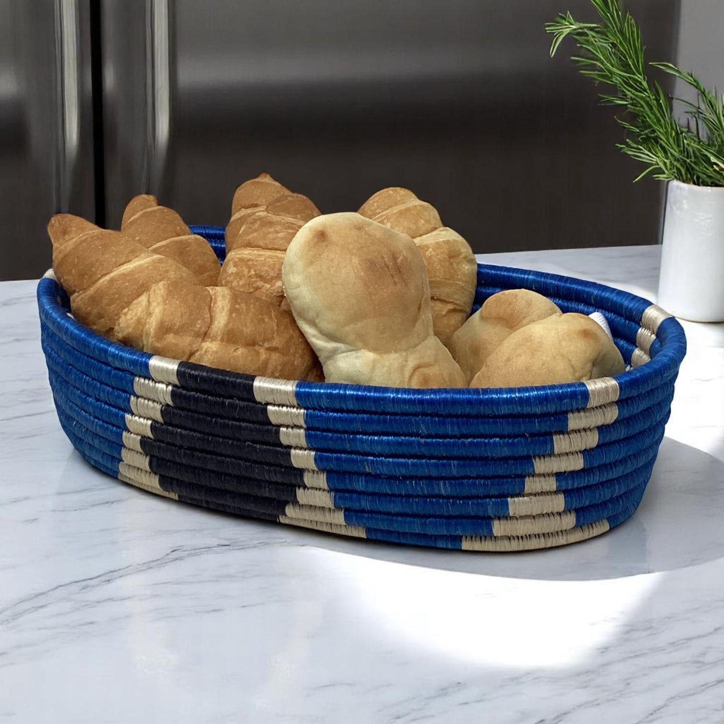 Handwoven African Bread Basket, Fruit Bowl & Flower Vase – Boho Gift Set for Kitchen Decor, Dining Table Centerpiece and Rustic Homes