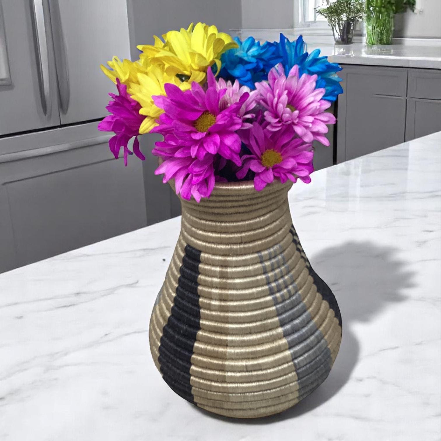 Rustic Woven Home Decor Set – Bread Basket, Centerpiece Fruit Bowl & Sisal Vase | African Gift for Kitchen or Table Styling Ideas