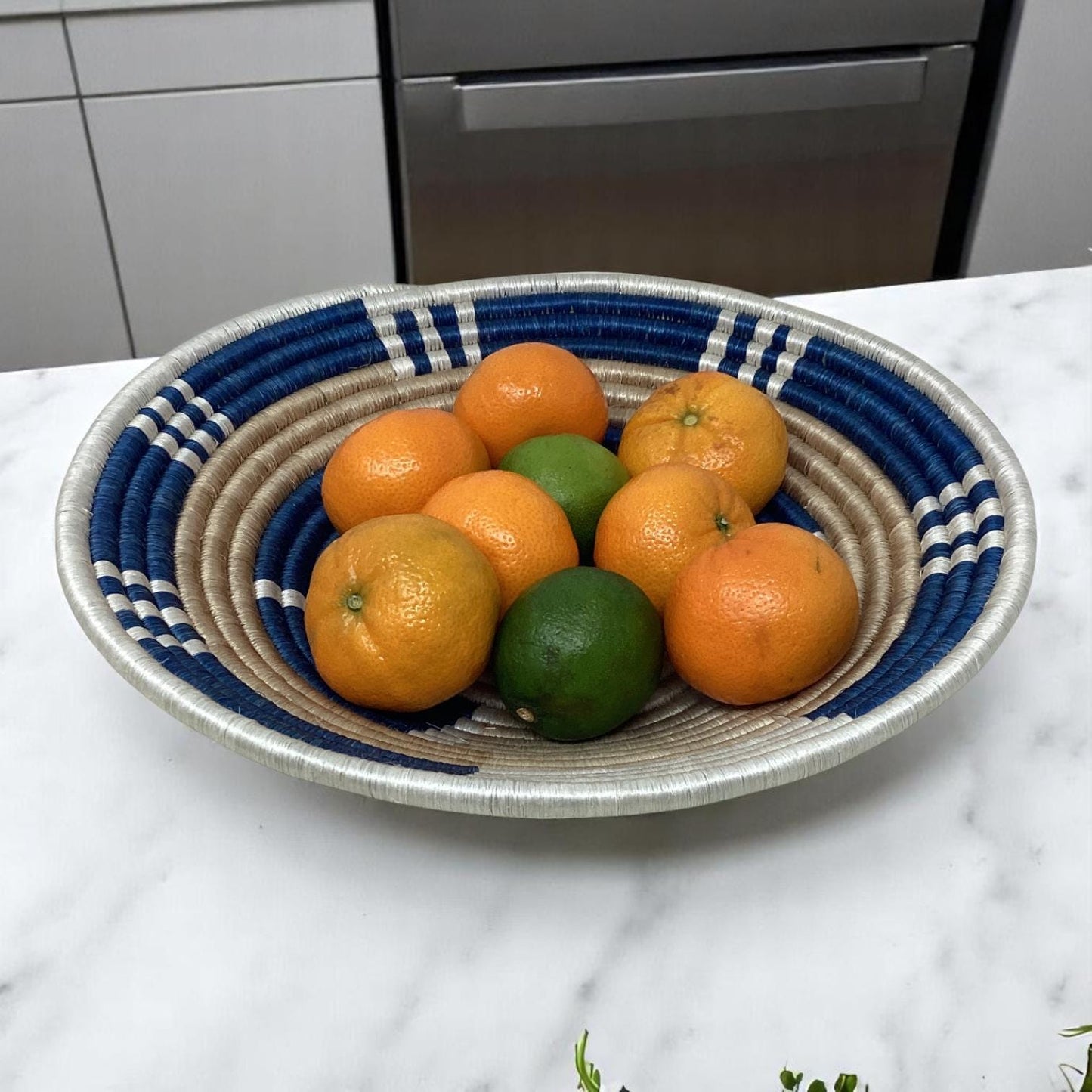 Handwoven Bread Basket, Fruit Bowl Centerpiece & Flower Vase Set – African Boho Kitchen Decor and Rustic Table Gift for Housewarming