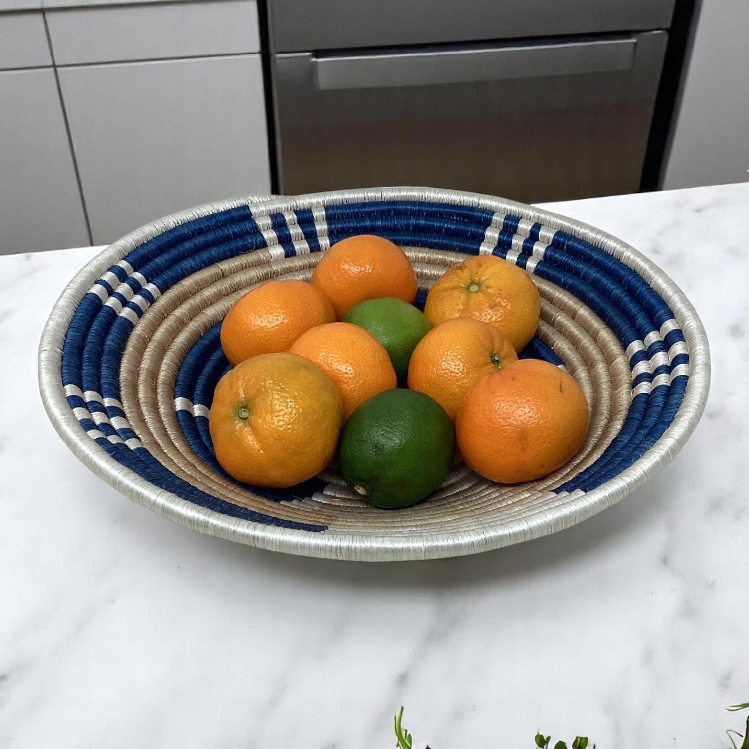 Handwoven Bread Basket, Fruit Bowl Centerpiece & Flower Vase Set – African Boho Kitchen Decor and Rustic Table Gift for Housewarming