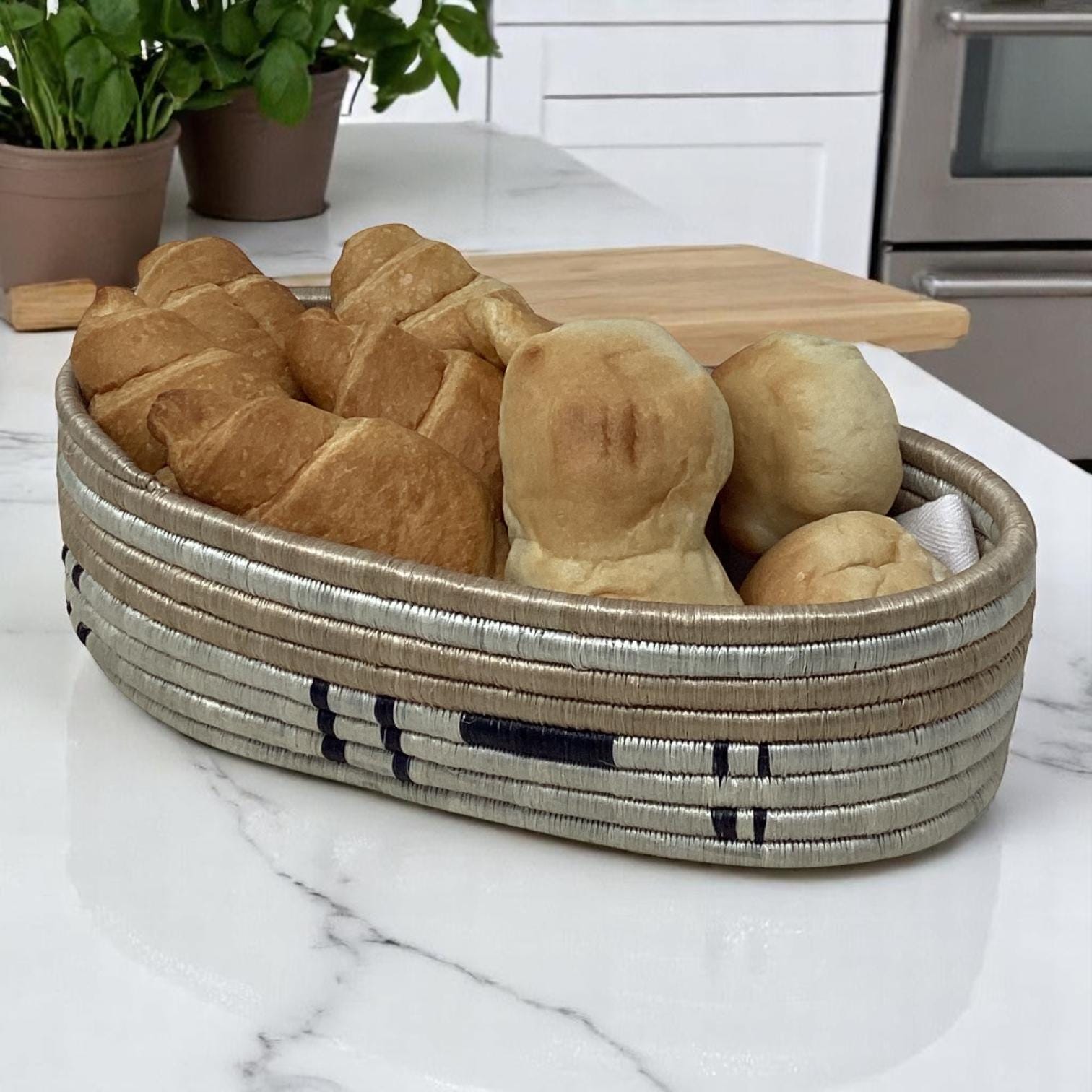Handmade Woven Decor Set – Bread Basket, Fruit Bowl & Vase for Dining Room Table, Kitchen Counter and Cozy Entryway Styling