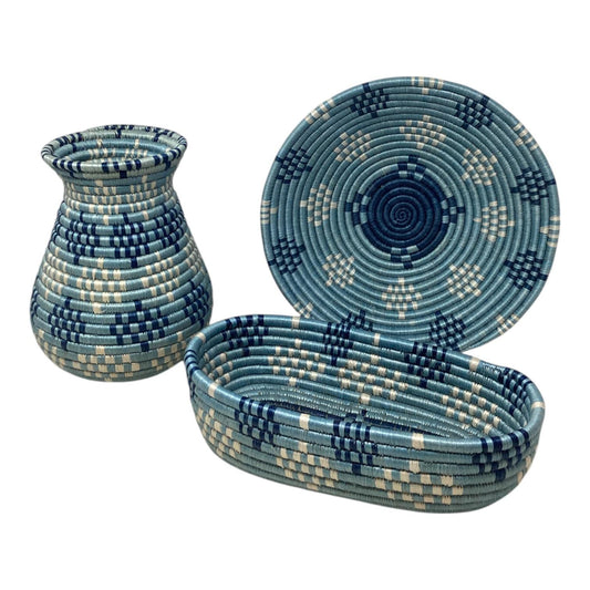 Boho Woven Basket Set – Bread Basket, Fruit Bowl & Flower Vase for Dining Table or Entryway Styling | Handmade Ethical Home Gift