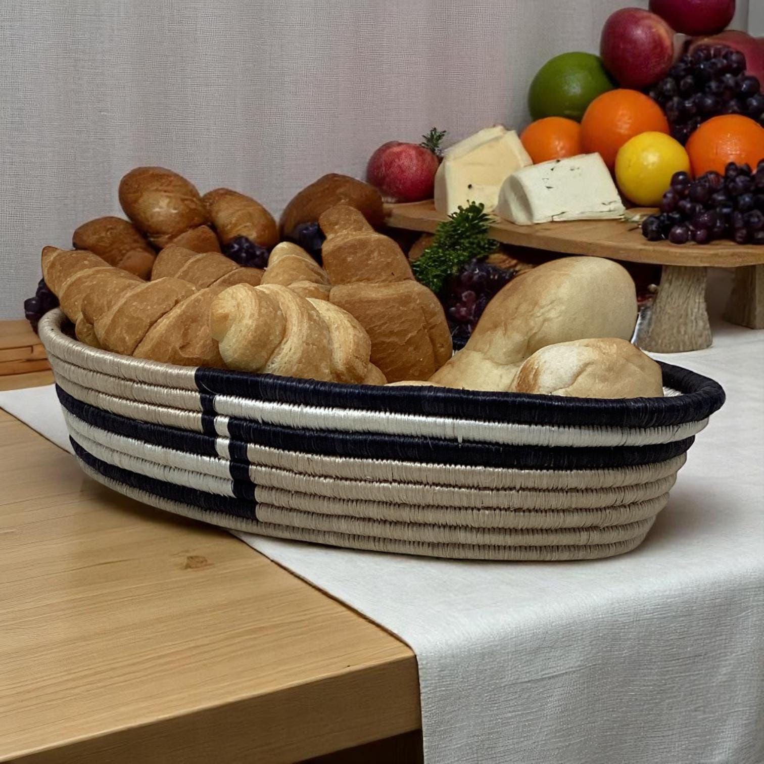 Woven Bread Basket, Fruit Bowl & Vase Set – Boho Handmade African Decor for Table Styling, Kitchen Gifts and Rustic Housewarming Ideas