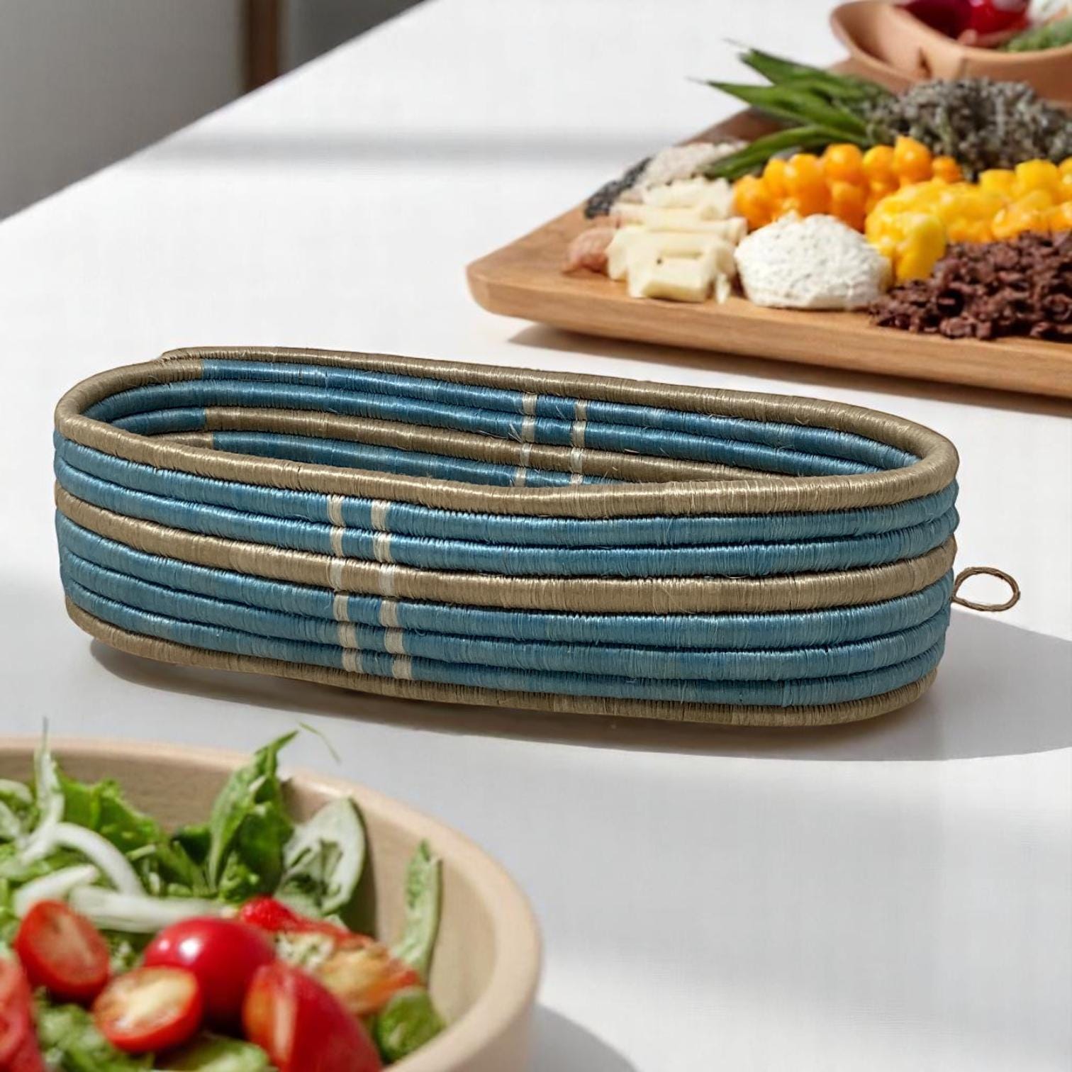 Handwoven Bread Basket, Fruit Bowl & Flower Vase Set – African Boho Decor for Kitchen Table, Dining Room, or Unique Housewarming Gift