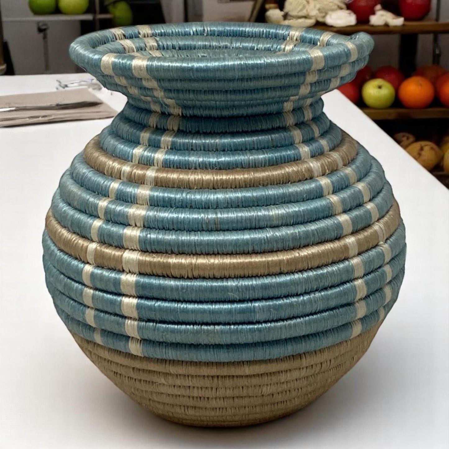 Handwoven Bread Basket, Fruit Bowl & Flower Vase Set – African Boho Decor for Kitchen Table, Dining Room, or Unique Housewarming Gift