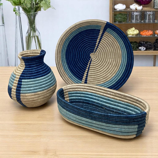 Basket Gift Box for Home – Handmade Bread Basket, Centerpiece Bowl & Vase | Colorful Woven Set, woven Fruit Bowl and Vase