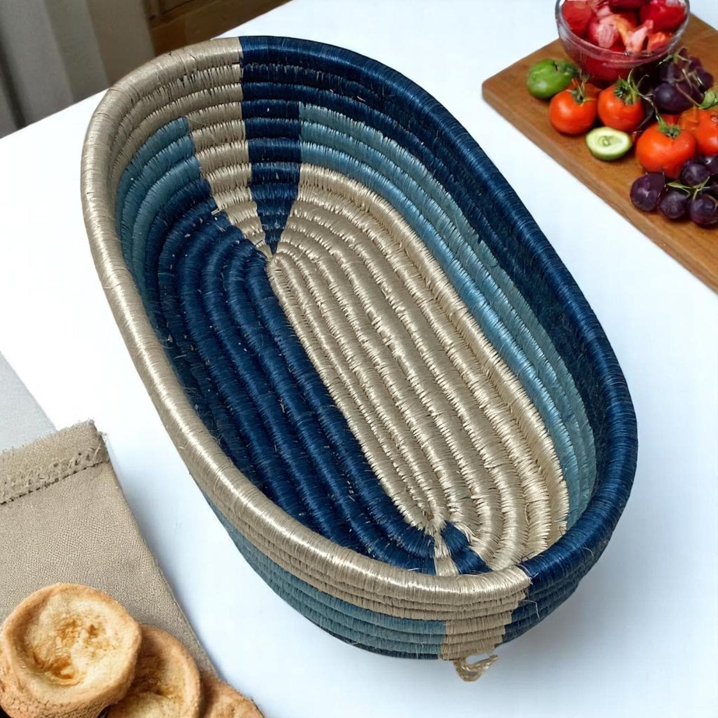 Basket Gift Box for Home – Handmade Bread Basket, Centerpiece Bowl & Vase | Colorful Woven Set, woven Fruit Bowl and Vase