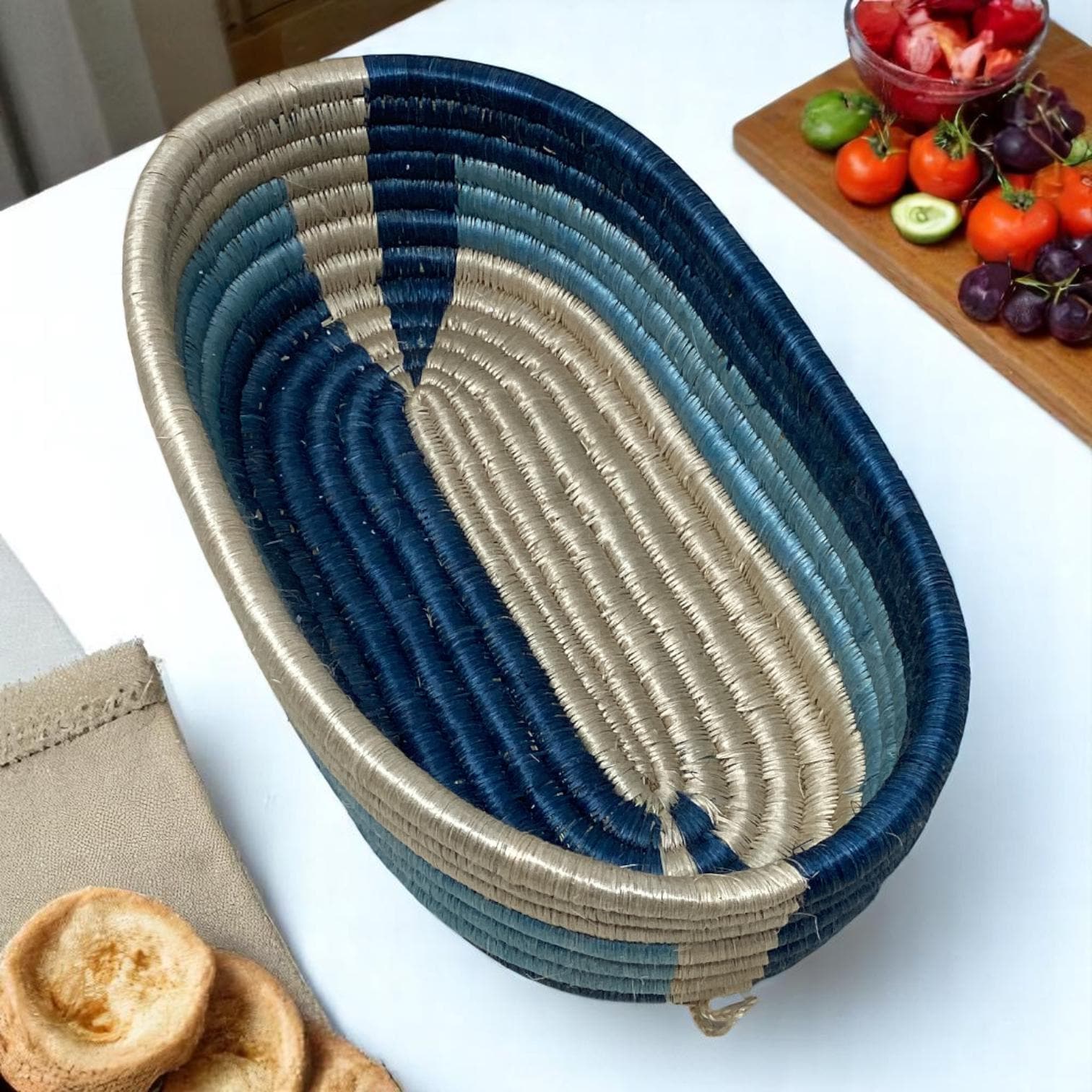 Basket Gift Box for Home – Handmade Bread Basket, Centerpiece Bowl & Vase | Colorful Woven Set, woven Fruit Bowl and Vase