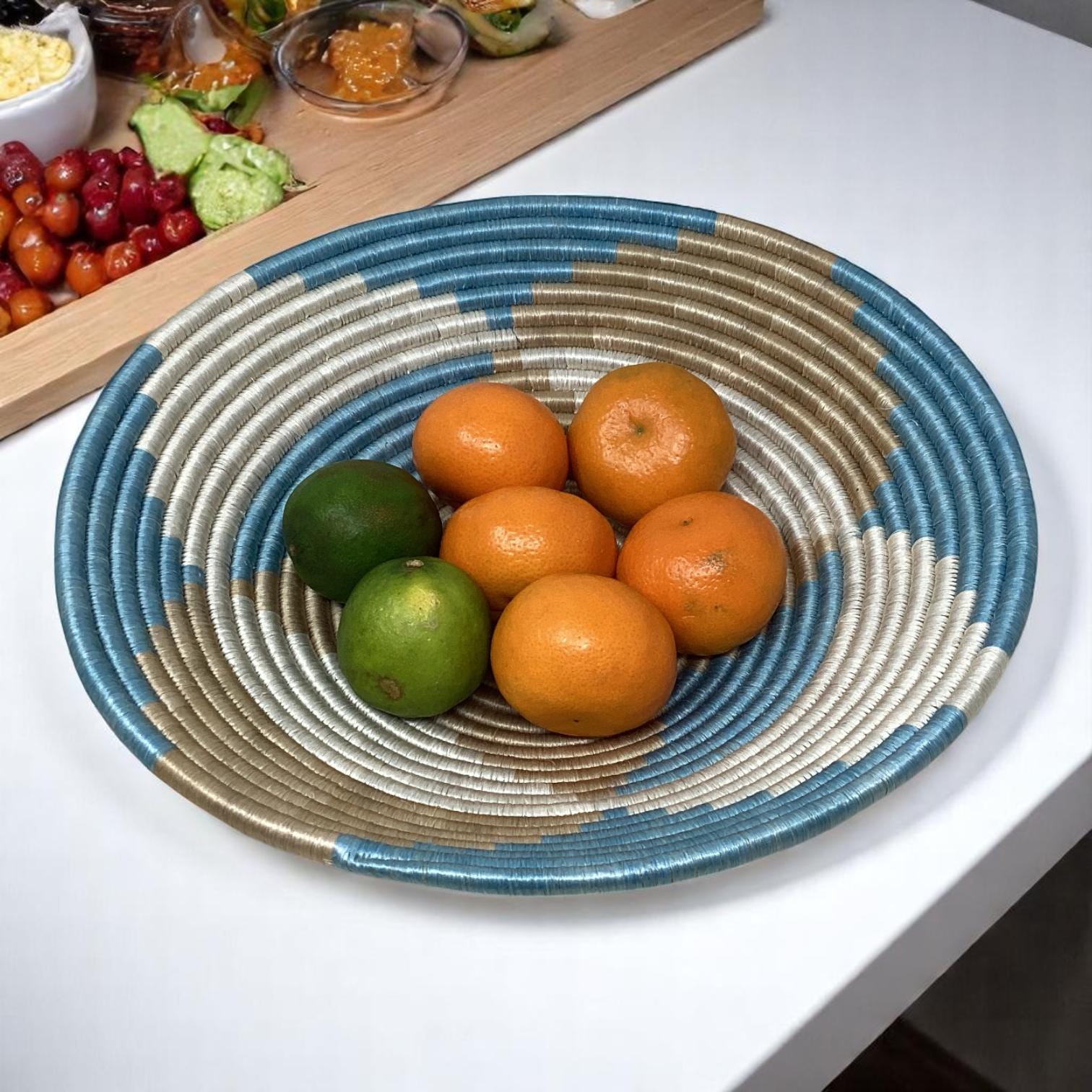 Woven Kitchen Decor Gift Set – Colorful Bread Basket, Fruit Bowl & Vase | Rustic Boho Home Styling Set, Colorful Bread Basket,