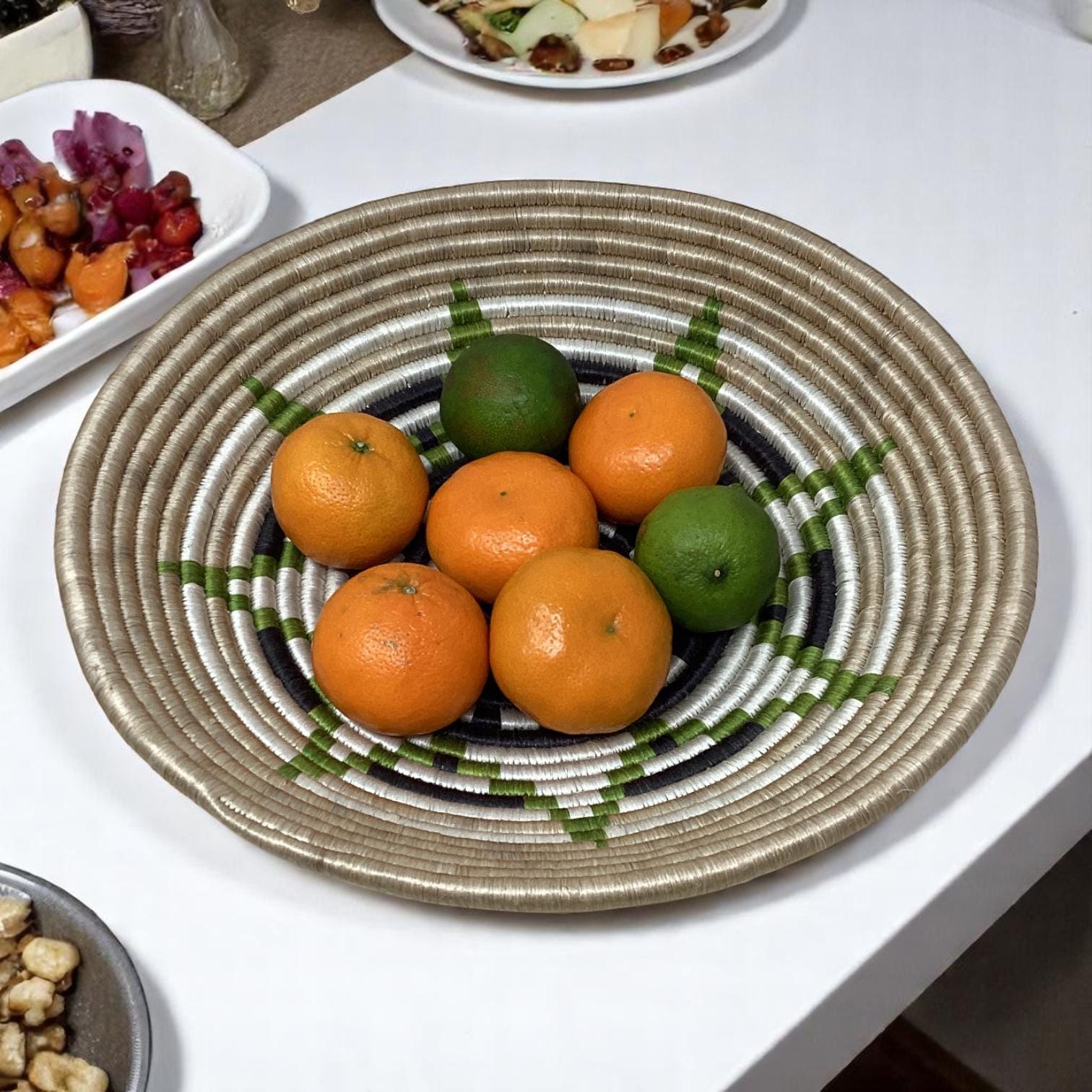 Artisan Woven Home Gift Set – Bright Bread Basket, Fruit Centerpiece Bowl & Vase | Gift for Boho HomeLovers, Woven gift set
