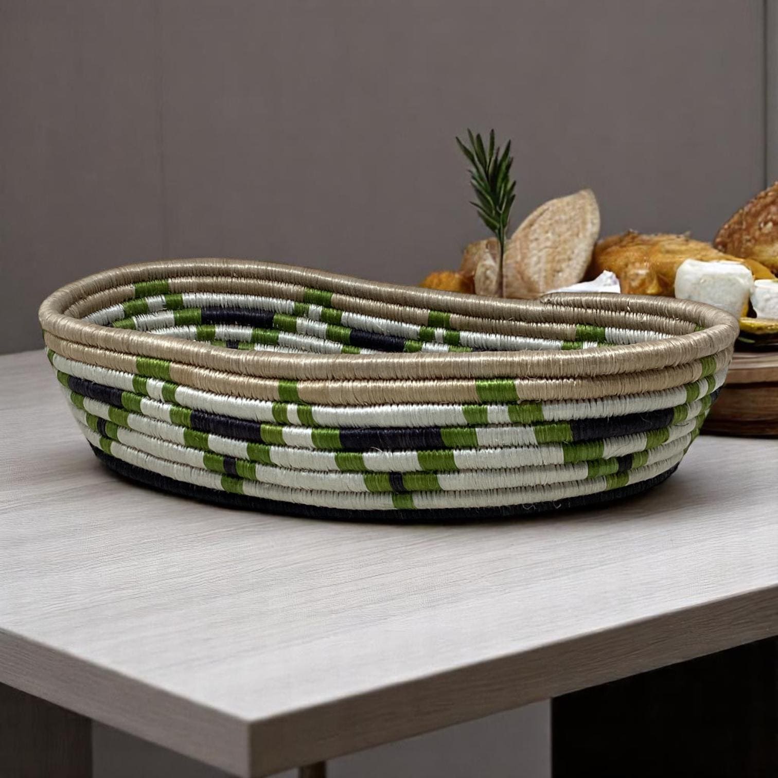 Artisan Woven Home Gift Set – Bright Bread Basket, Fruit Centerpiece Bowl & Vase | Gift for Boho HomeLovers, Woven gift set