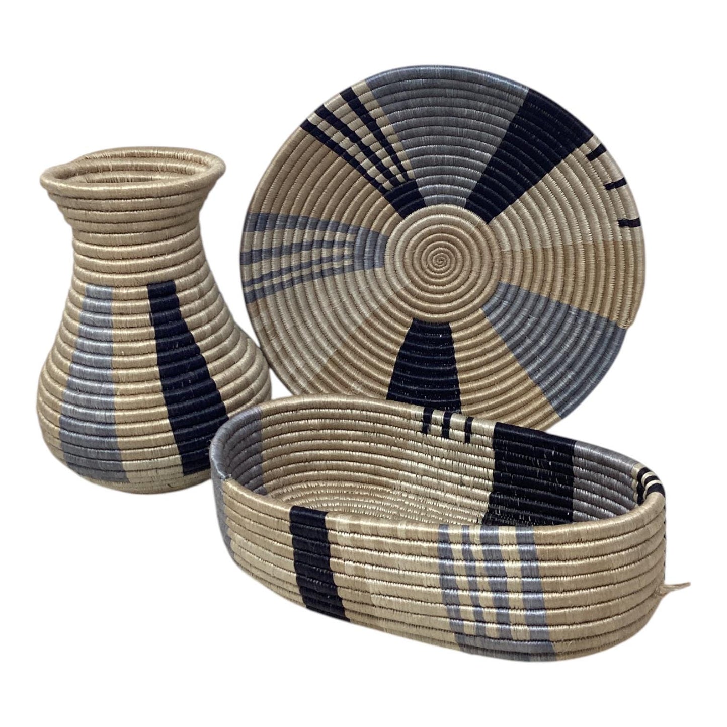 Rustic Woven Home Decor Set – Bread Basket, Centerpiece Fruit Bowl & Sisal Vase | African Gift for Kitchen or Table Styling Ideas