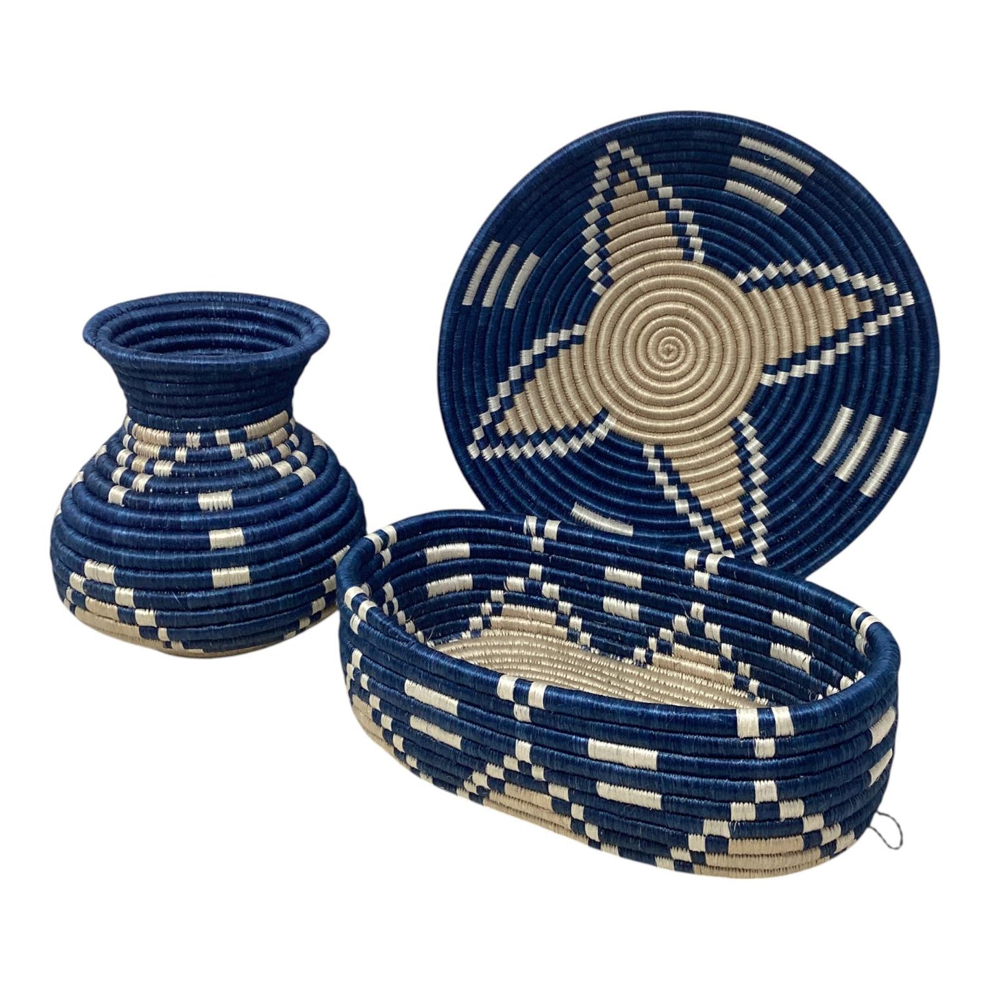 African Woven Basket Set – Handmade Bread Basket, Fruit Bowl Centerpiece & Vase for Rustic Table Decor and Thoughtful Home Gifts