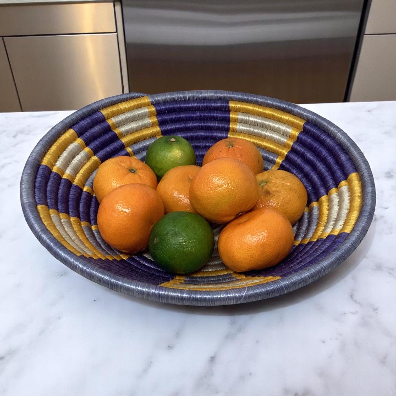 Colorful African Basket Set – Woven Bread Basket, Fruit Bowl Centerpiece & Vase for Rustic Table Decor and Unique Handmade Gifts