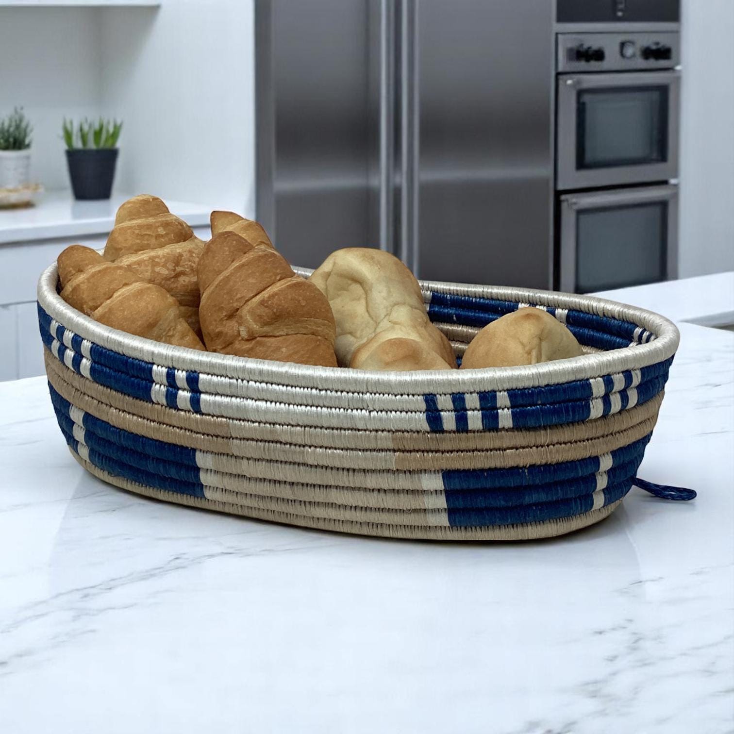 Handwoven Bread Basket, Fruit Bowl Centerpiece & Flower Vase Set – African Boho Kitchen Decor and Rustic Table Gift for Housewarming