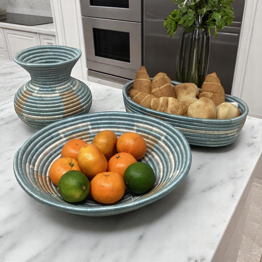 Handmade Woven Basket Set – Bread Basket, Fruit Bowl & Vase | Sustainable Boho Decor Gift for Kitchen Counter or Table Display