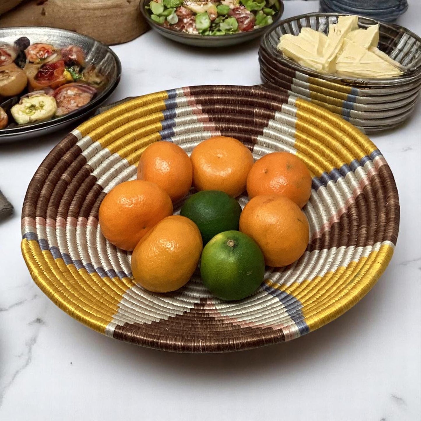 Woven Bread Basket, Decorative Fruit Bowl & Flower Vase – Artisan Home Gift Set for Boho Kitchen Decor or Housewarming Celebration