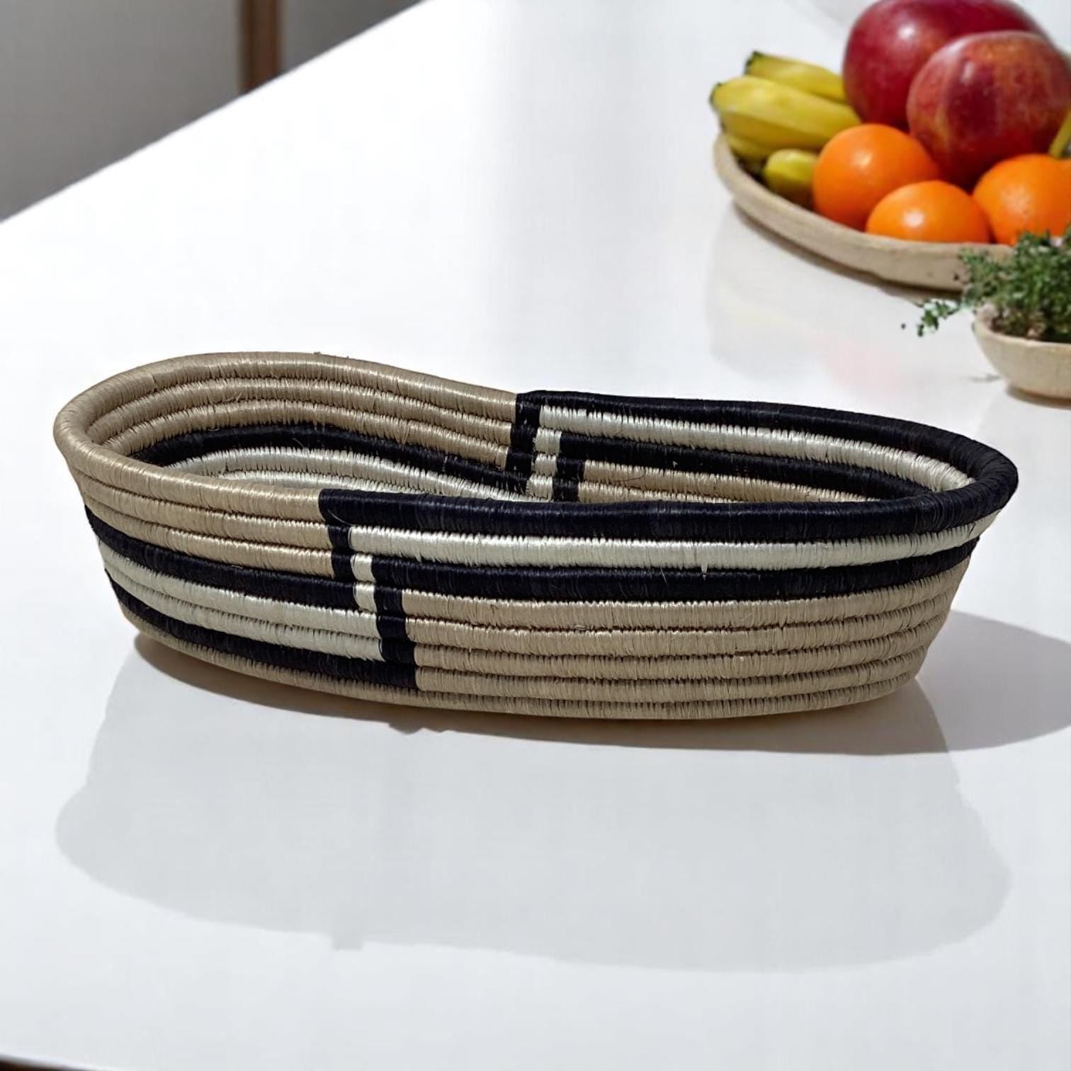 Woven Bread Basket, Fruit Bowl & Vase Set – Boho Handmade African Decor for Table Styling, Kitchen Gifts and Rustic Housewarming Ideas