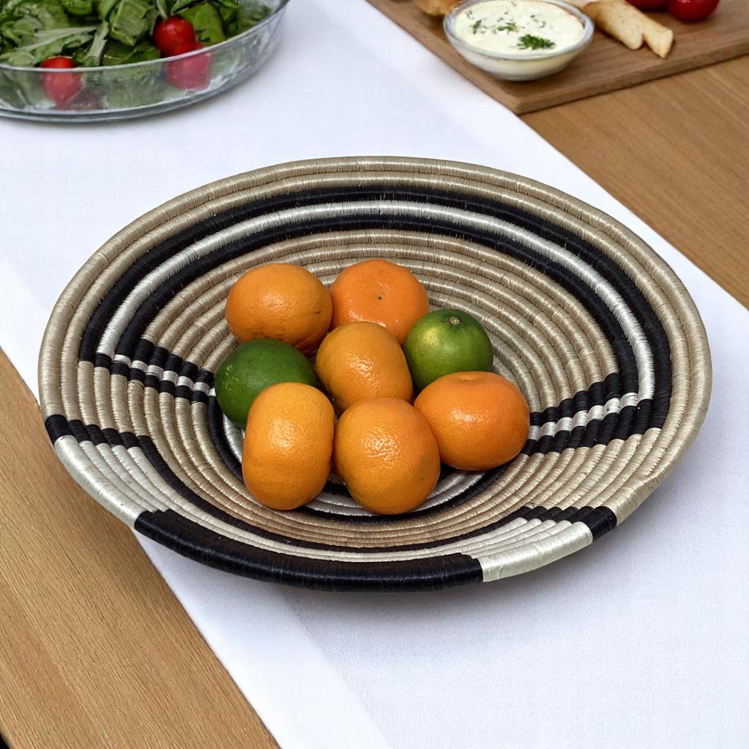 Woven Bread Basket, Fruit Bowl & Vase Set – Boho Handmade African Decor for Table Styling, Kitchen Gifts and Rustic Housewarming Ideas