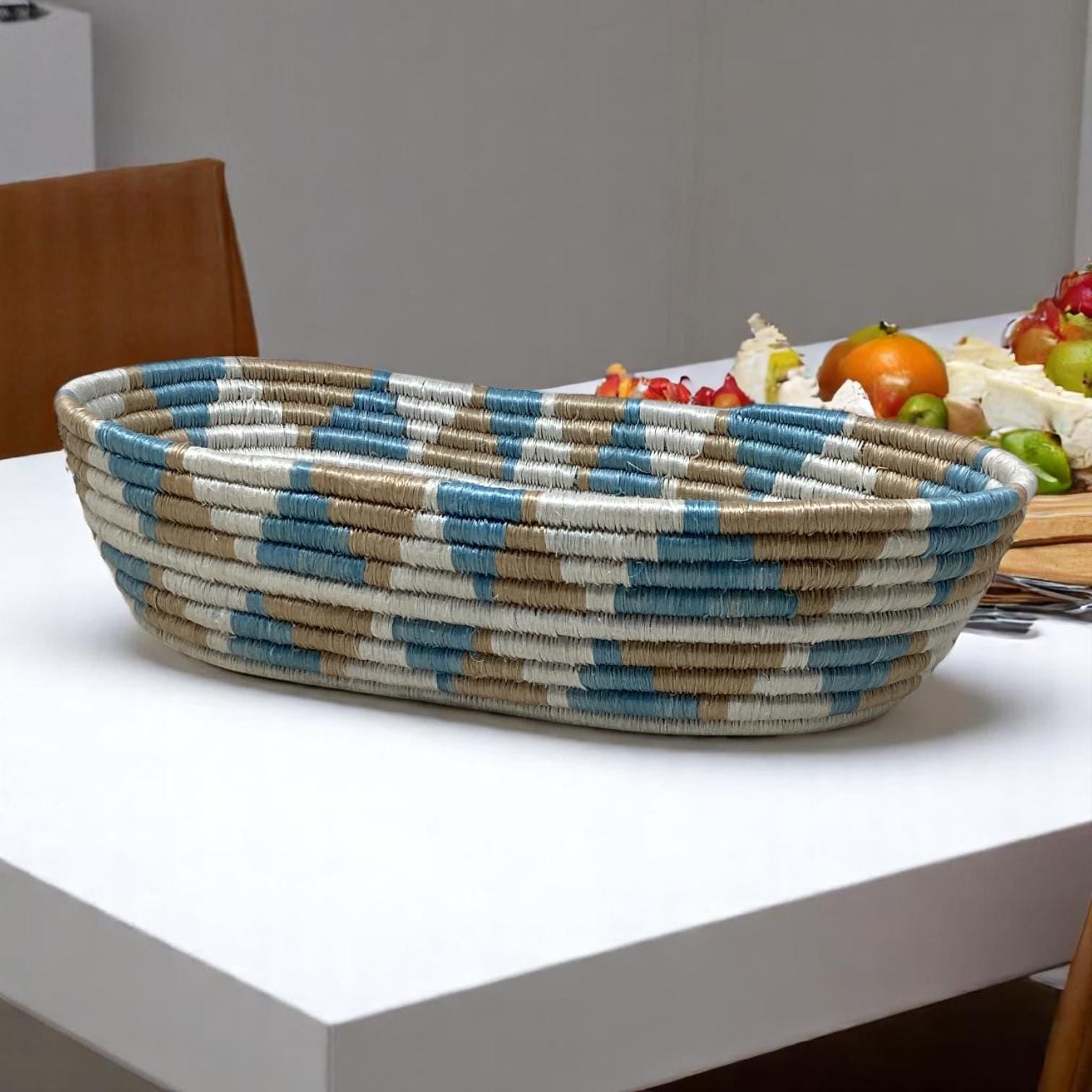Woven Kitchen Decor Gift Set – Colorful Bread Basket, Fruit Bowl & Vase | Rustic Boho Home Styling Set, Colorful Bread Basket,