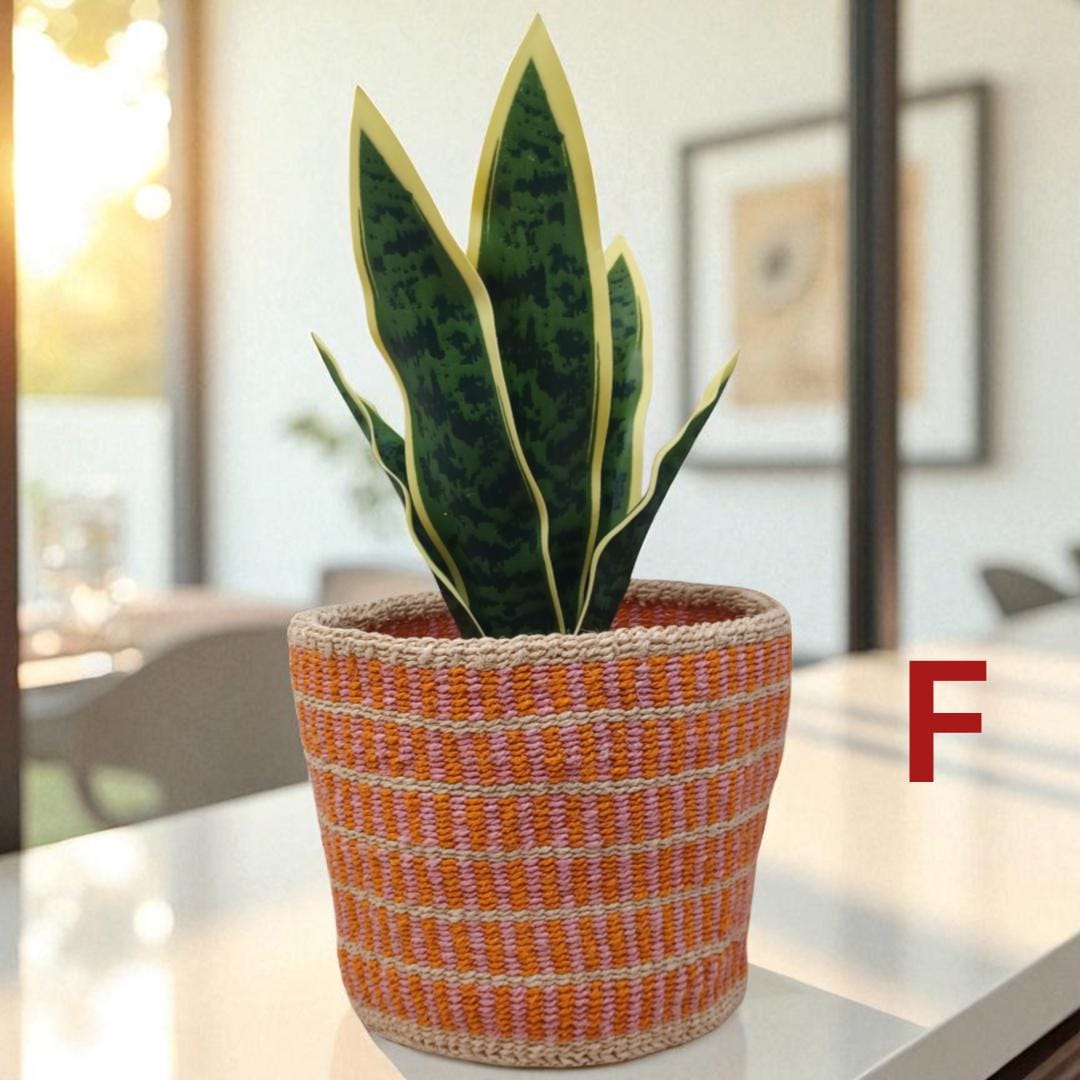 7" Colorful Woven Basket: Boho Plant Planter, African Decor