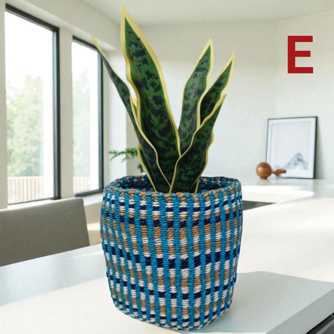 7" Colorful Woven Basket: Boho Plant Planter, African Decor