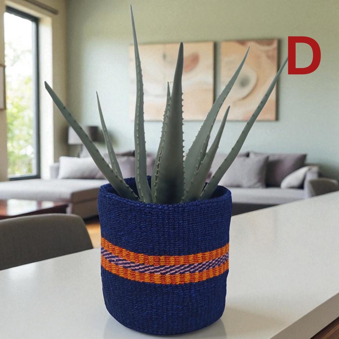 7" Colorful Woven Basket: Boho Plant Planter, African Decor