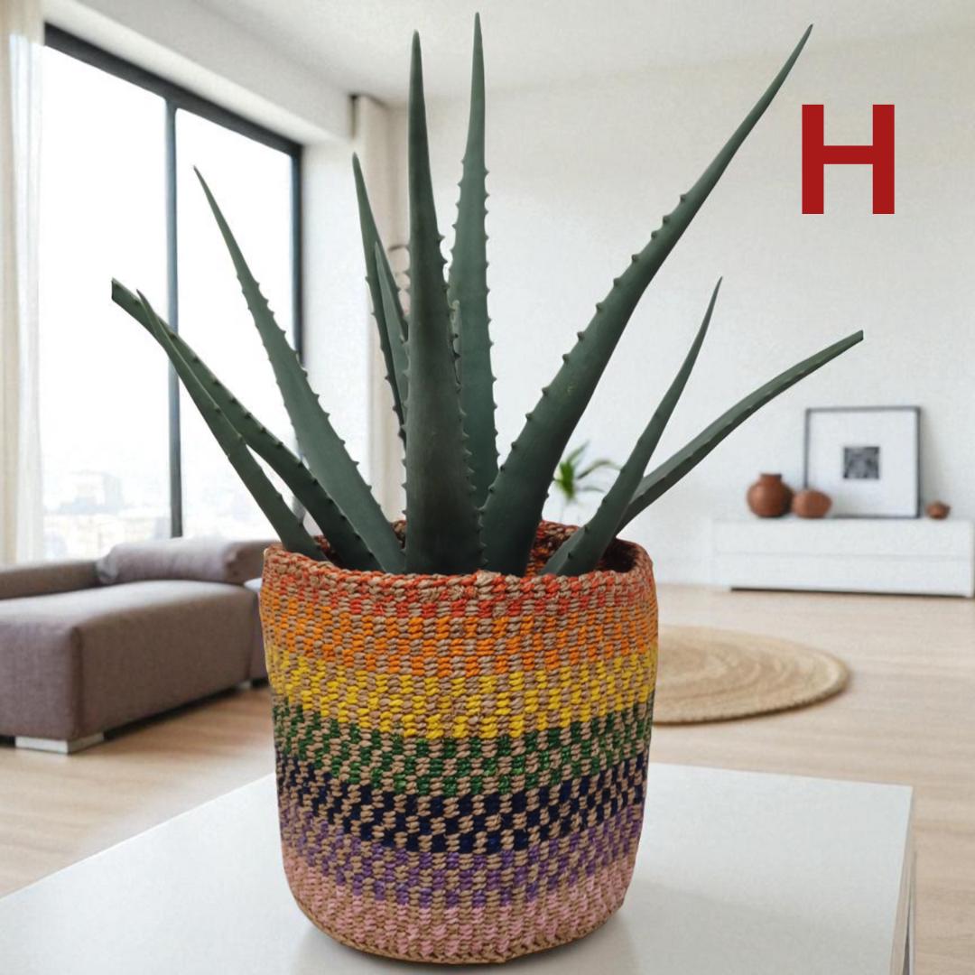 7" Colorful Woven Basket: Boho Plant Planter, African Decor
