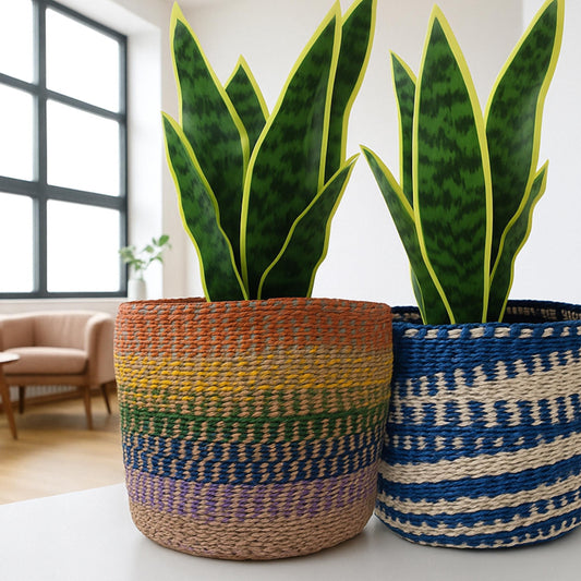 Handwoven Christmas Basket | 7” Colorful Sisal Plant Cover & Holiday Gift