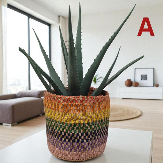 Handwoven Rainbow Sisal Basket: Boho Planter & Storage