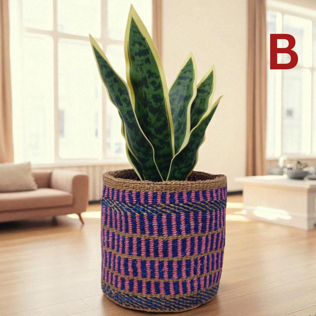 7" Colorful Woven Basket: Boho Plant Planter, African Decor