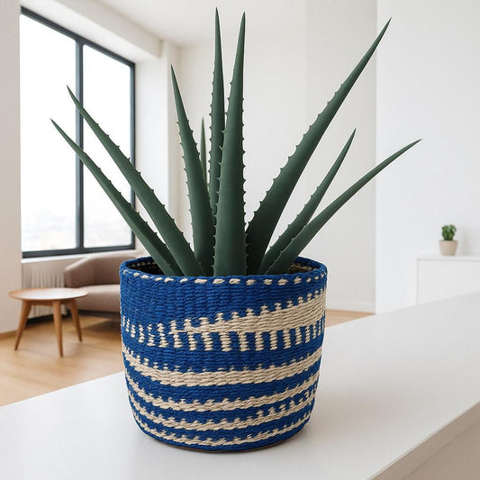 7" Colorful Woven Basket: Boho Plant Planter, African Decor