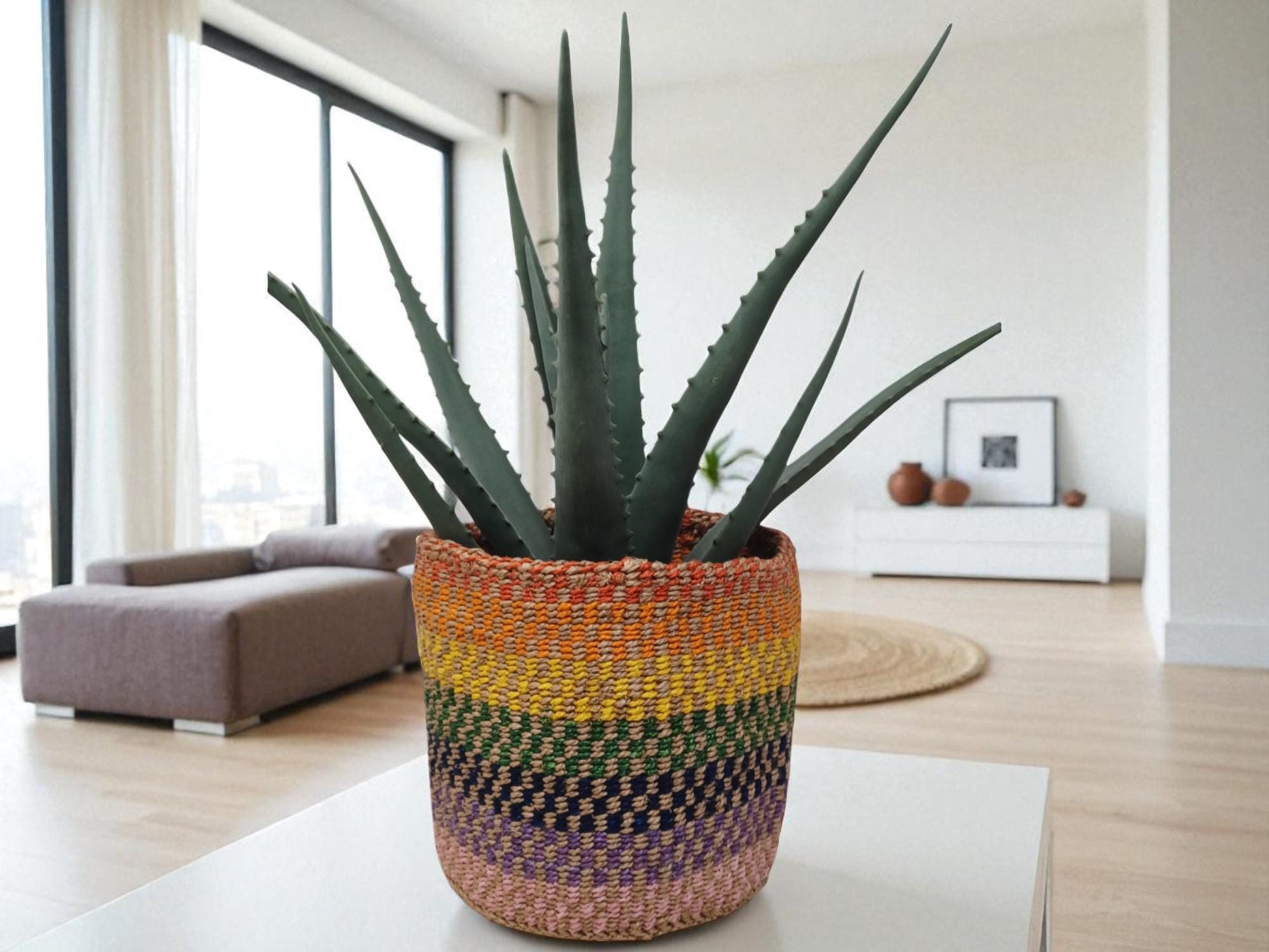 Colorful Handwoven Basket | 7” Holiday Gift Basket for Christmas & Décor