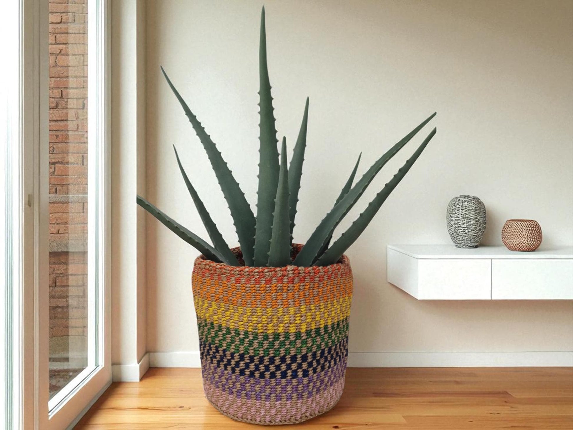 Colorful Handwoven Basket | 7” Holiday Gift Basket for Christmas & Décor