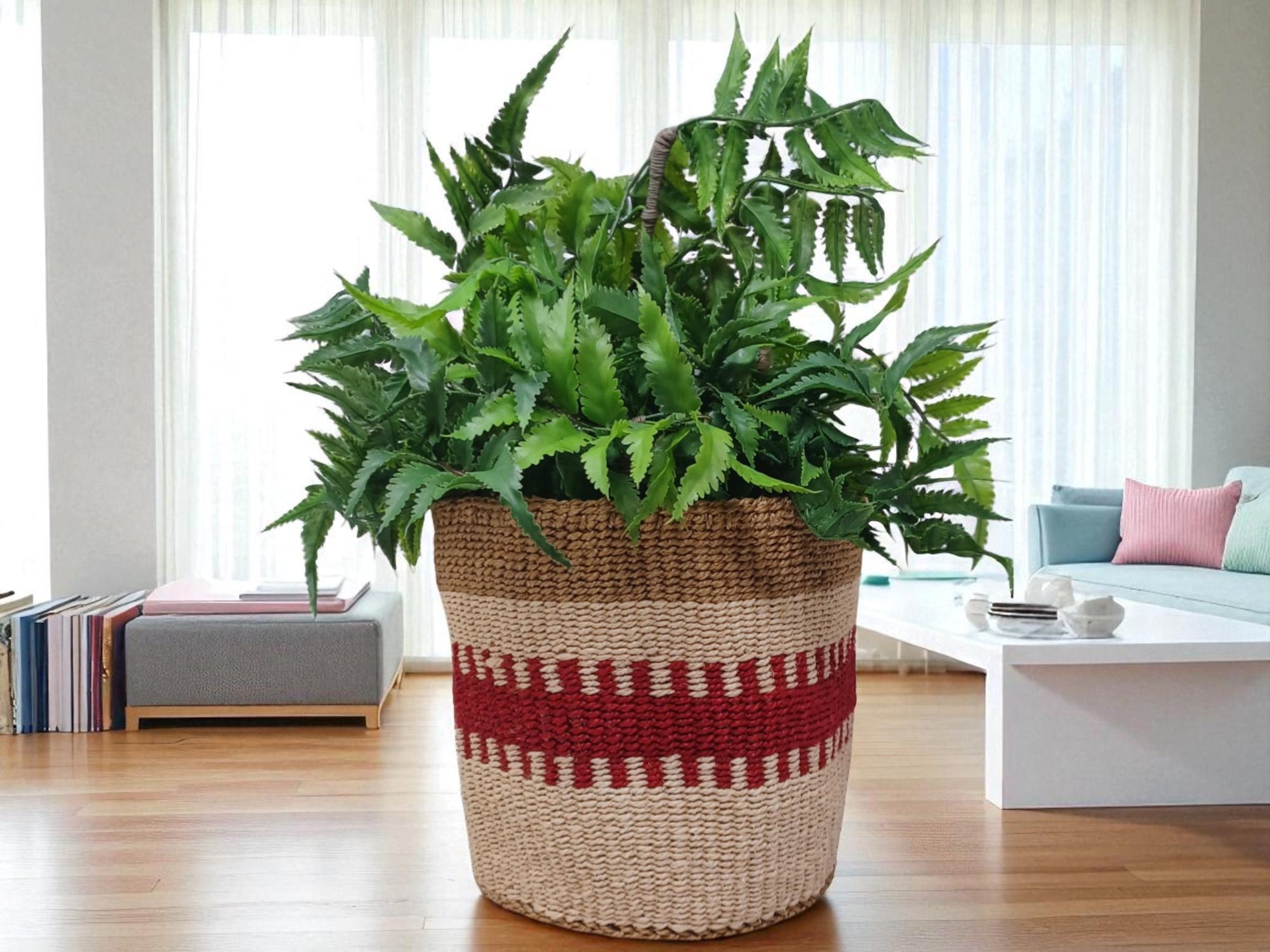 Handwoven Christmas Basket | 7” Colorful Holiday Storage & Gift Basket