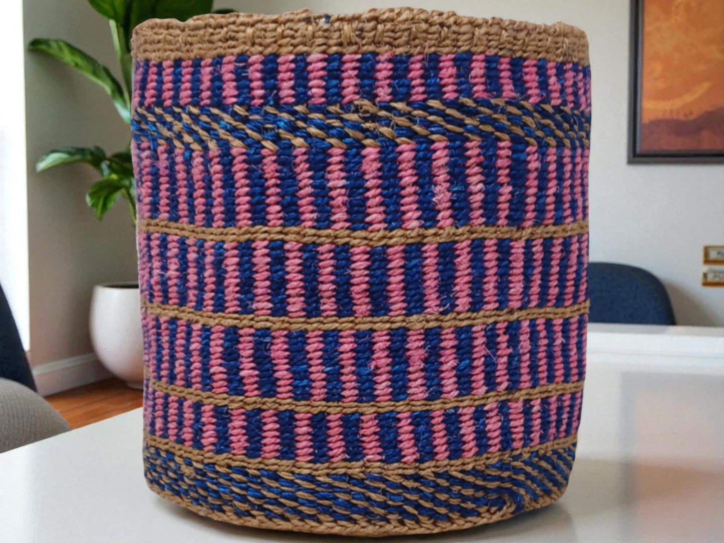 Rainbow Woven Sisal Basket: Colorful Boho Home Decor, 7"