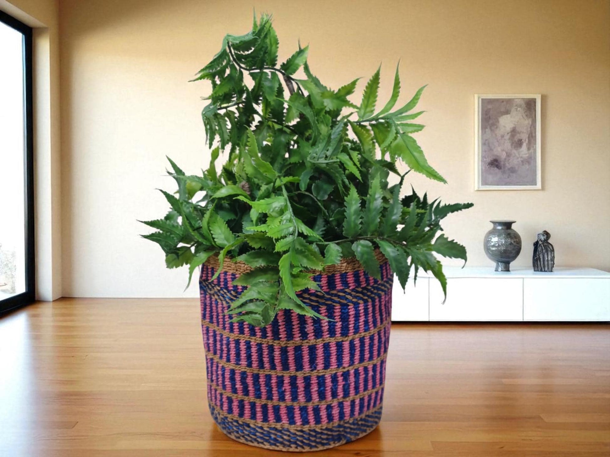 Rainbow Woven Sisal Basket: Colorful Boho Home Decor, 7"
