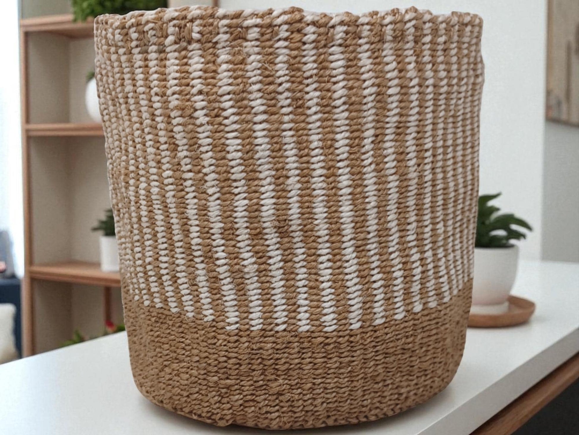 Handwoven Natural Basket Planter | Rustic 7” Woven Storage Basket | Eco-Friendly Boho Home Décor