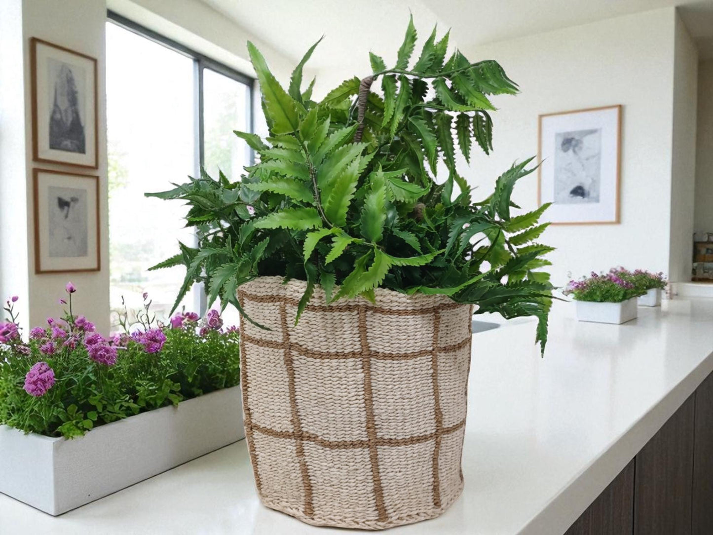 Small Handwoven Plant Basket | 7” Natural Basket Cover for Indoor Planters