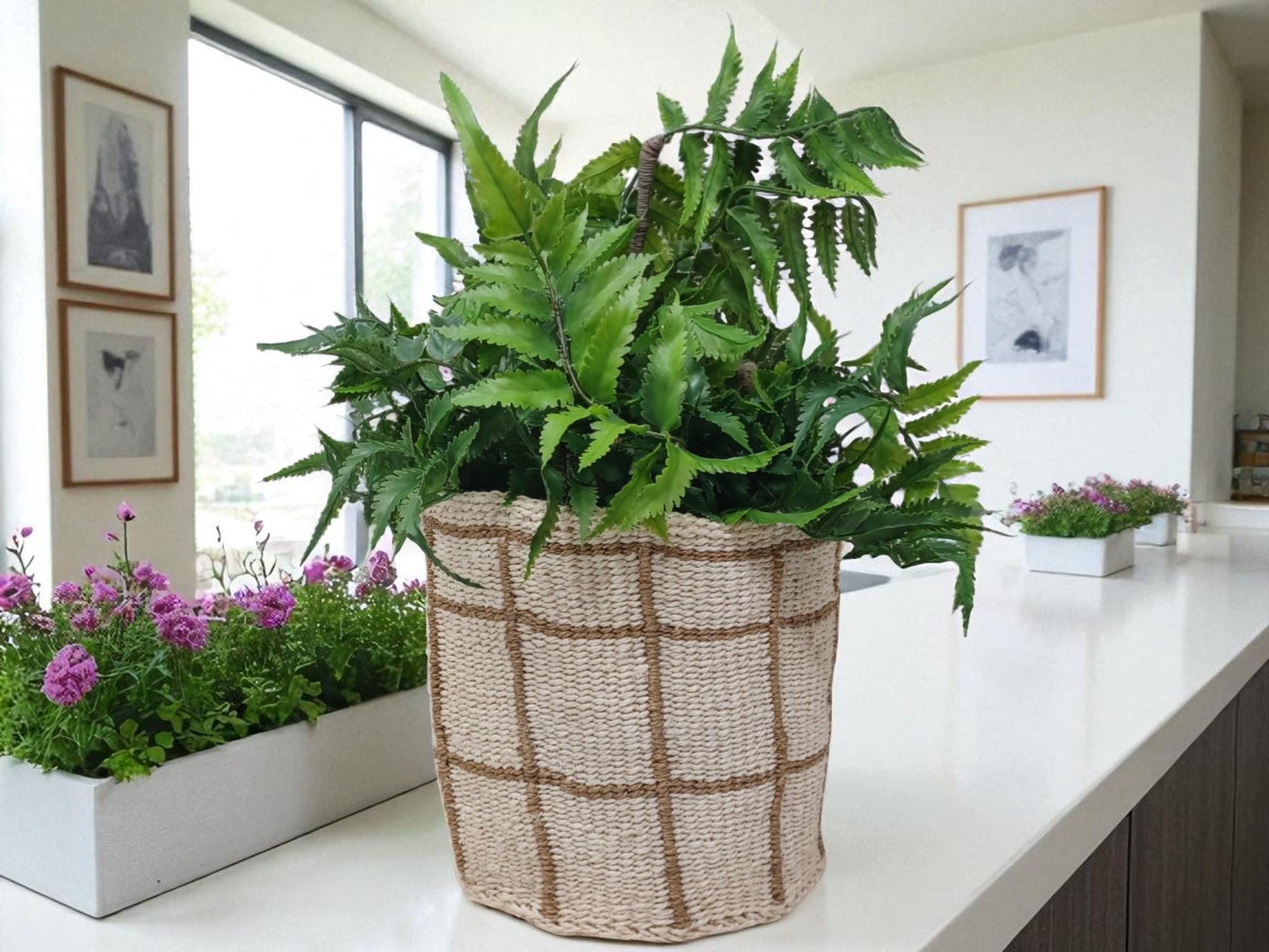 Small Handwoven Plant Basket | 7” Natural Basket Cover for Indoor Planters