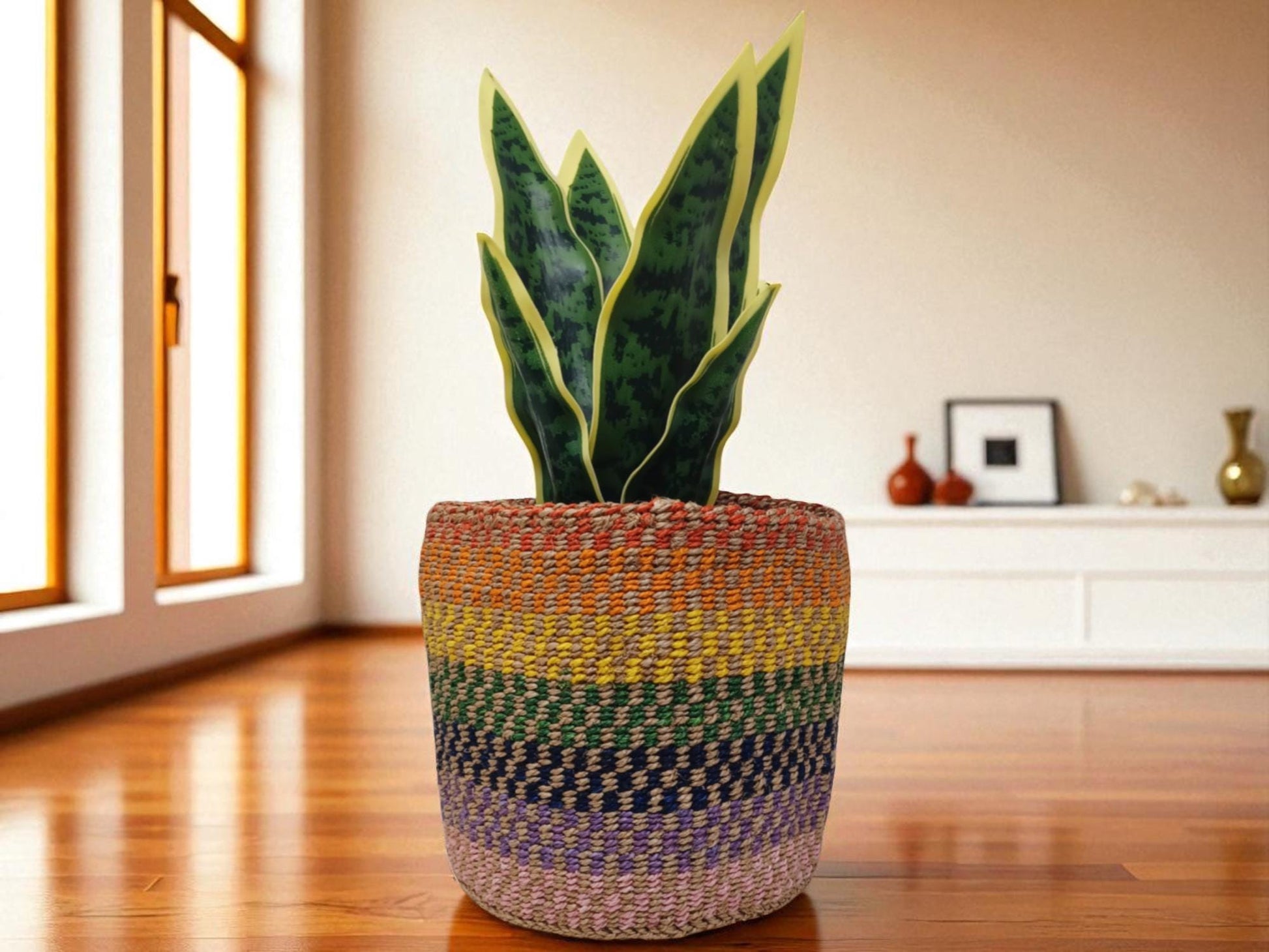Colorful Handwoven Basket | 7” Holiday Gift Basket for Christmas & Décor