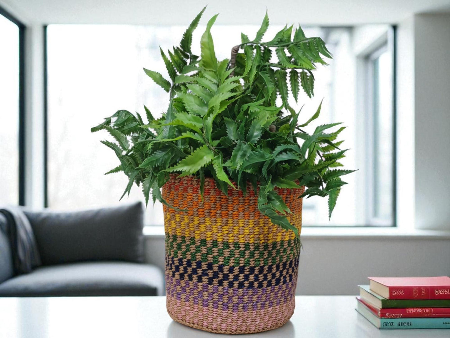 Colorful Handwoven Basket | 7” Holiday Gift Basket for Christmas & Décor