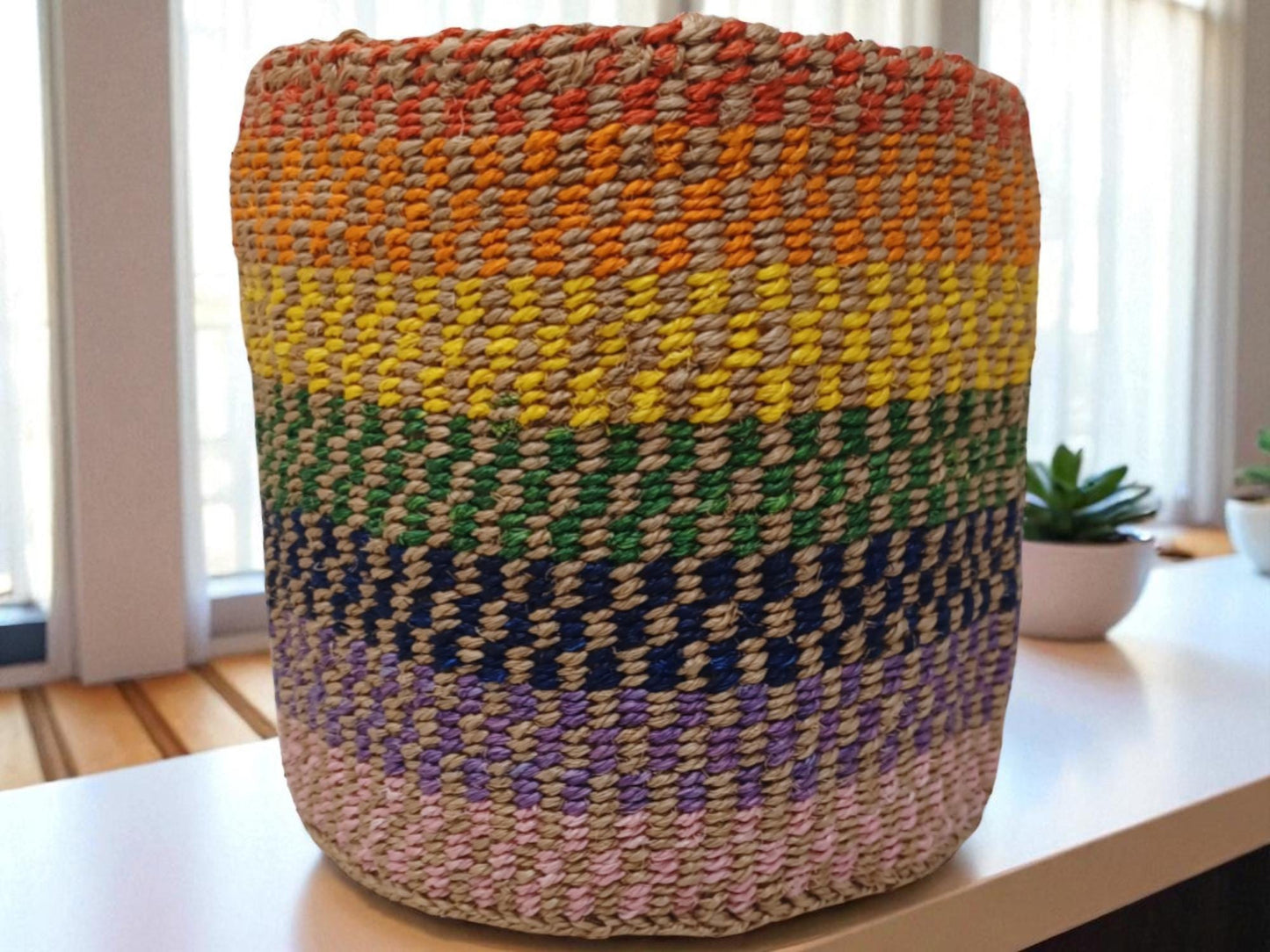 Colorful Handwoven Basket | 7” Holiday Gift Basket for Christmas & Décor
