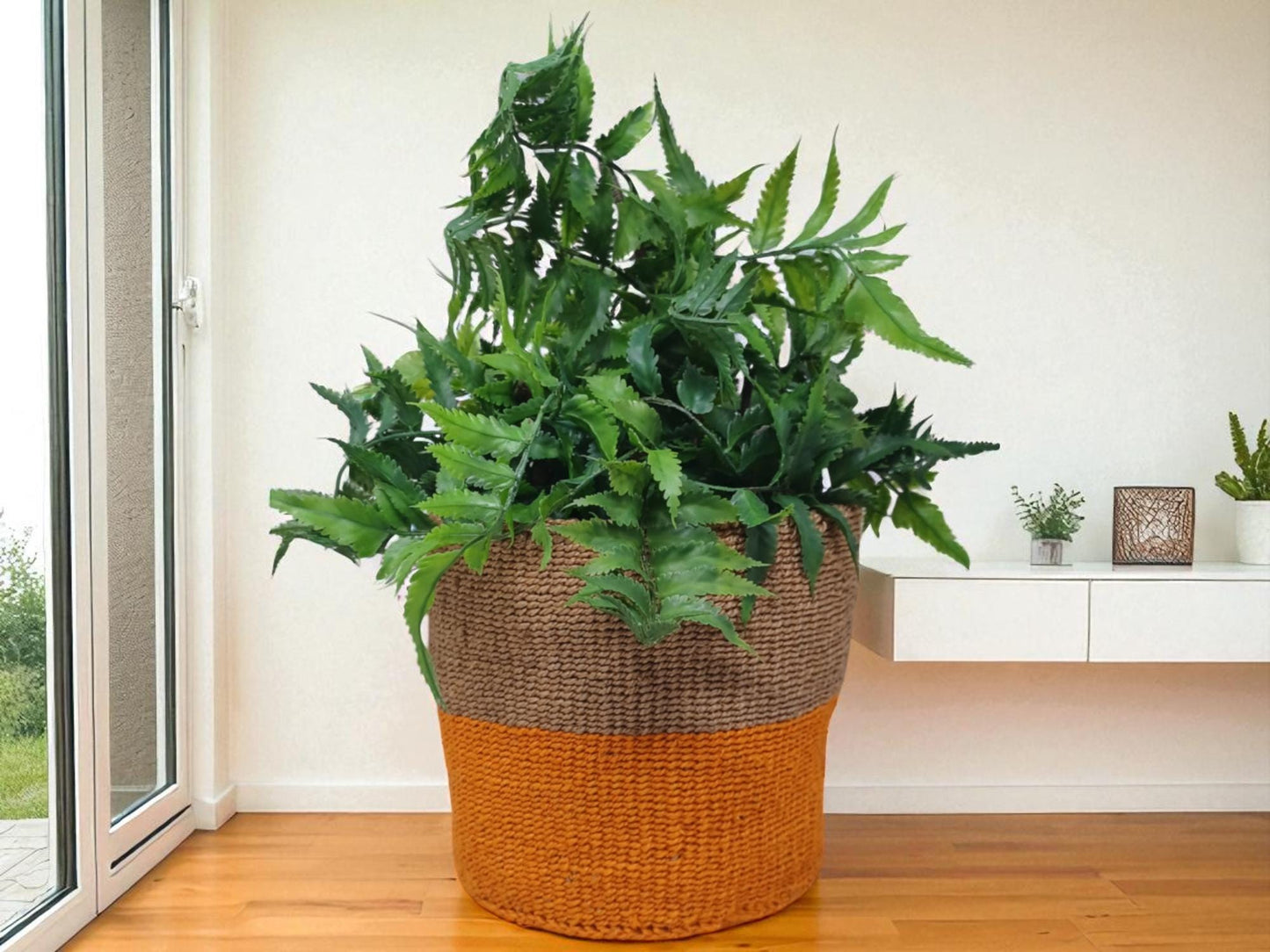 Bright Woven Christmas Planter | 7” Holiday Basket for Plants & Festive Storage