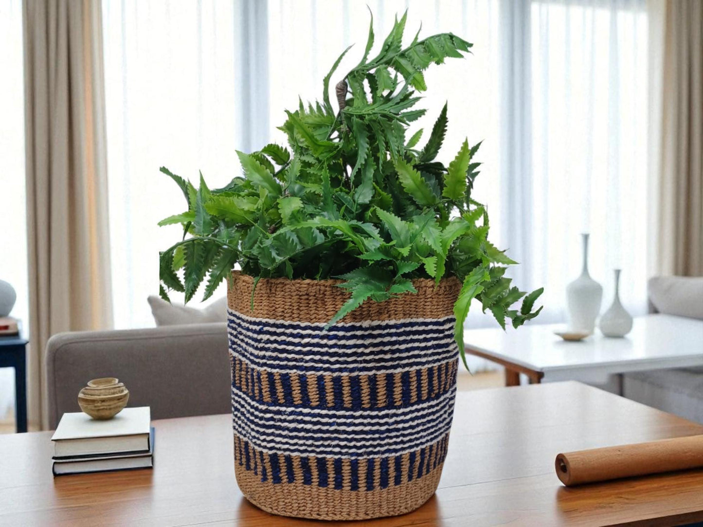 Colorful Christmas Basket | Handwoven Holiday Storage & Planter | 7” Bright Woven Décor